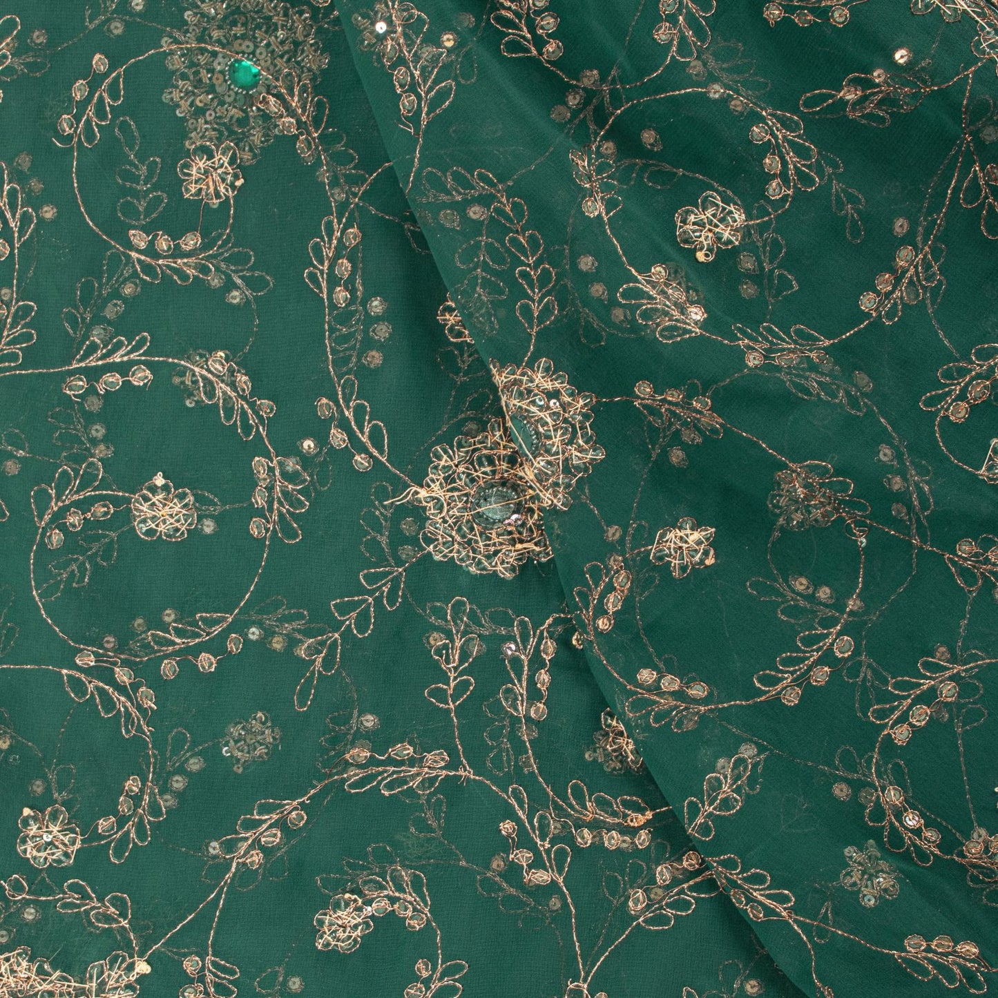 Sanskriti Vintage Green Georgette Dupatta/Stole Handembroidery Zari Zardozi Veil