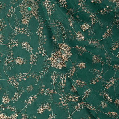 Sanskriti Vintage Green Georgette Dupatta/Stole Handembroidery Zari Zardozi Veil