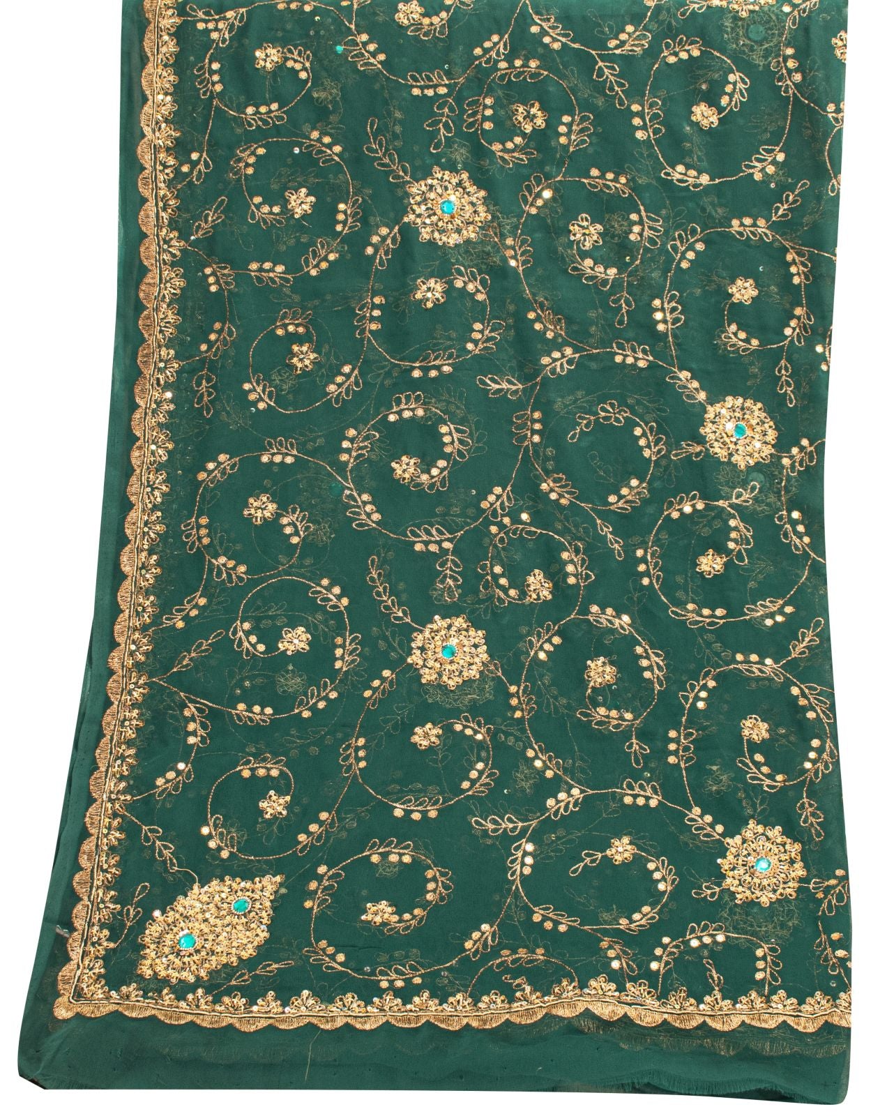 Sanskriti Vintage Green Georgette Dupatta/Stole Handembroidery Zari Zardozi Veil