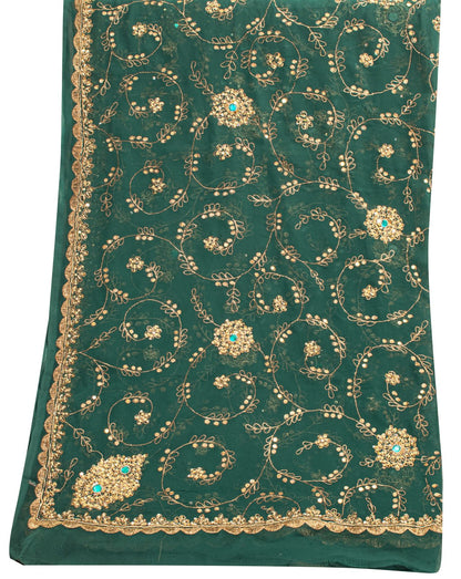 Sanskriti Vintage Green Georgette Dupatta/Stole Handembroidery Zari Zardozi Veil