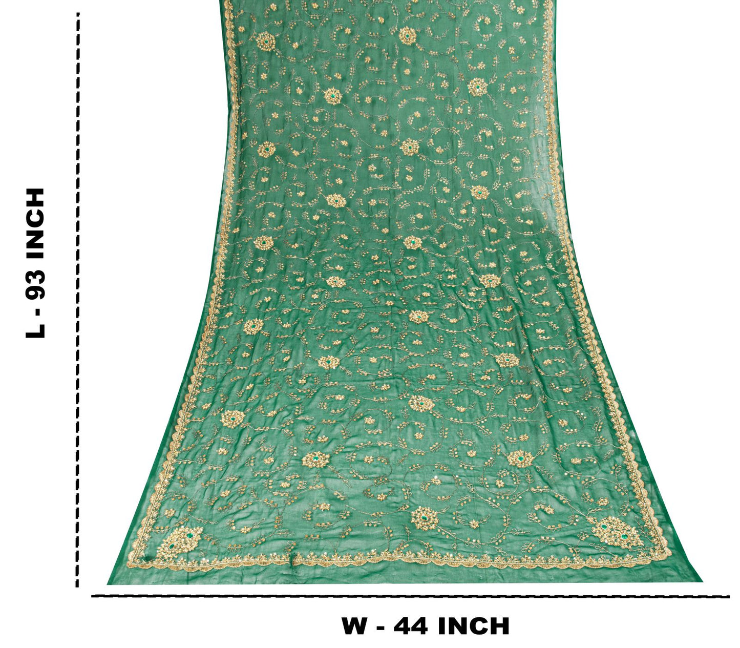 Sanskriti Vintage Green Georgette Dupatta/Stole Handembroidery Zari Zardozi Veil