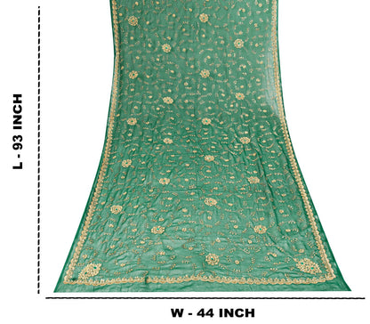 Sanskriti Vintage Green Georgette Dupatta/Stole Handembroidery Zari Zardozi Veil