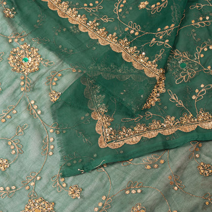 Sanskriti Vintage Green Georgette Dupatta/Stole Handembroidery Zari Zardozi Veil