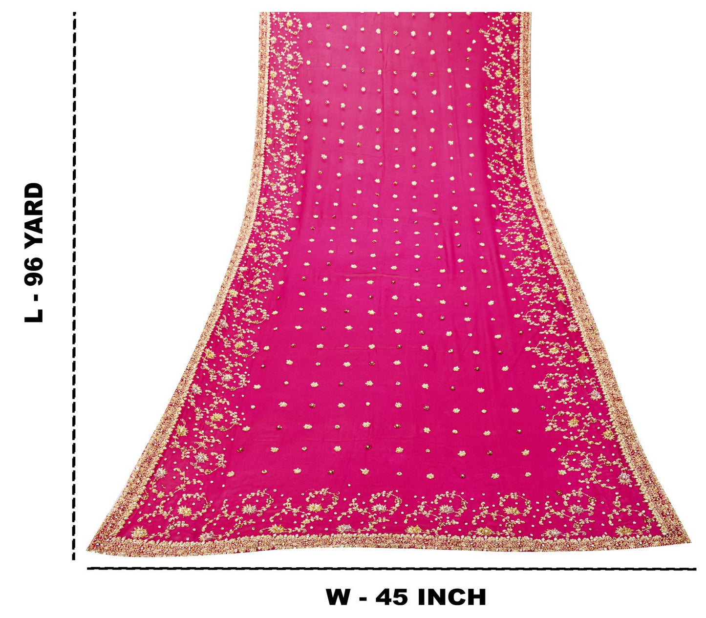 Sanskriti Vintage Pink Pure Georgette Dupatta/Stole Hand Embroidery Zari Zardozi