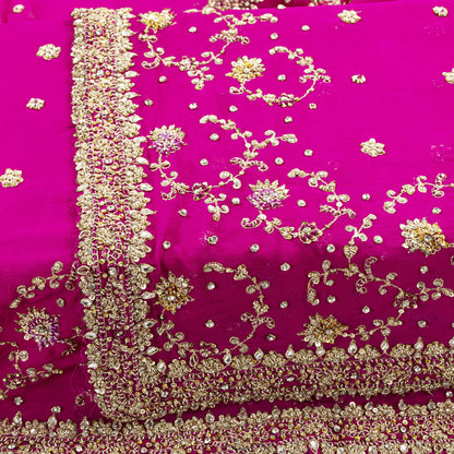 Sanskriti Vintage Pink Pure Georgette Dupatta/Stole Hand Embroidery Zari Zardozi