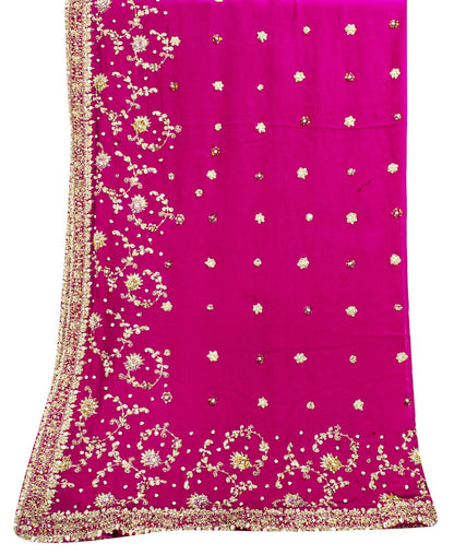 Sanskriti Vintage Pink Pure Georgette Dupatta/Stole Hand Embroidery Zari Zardozi