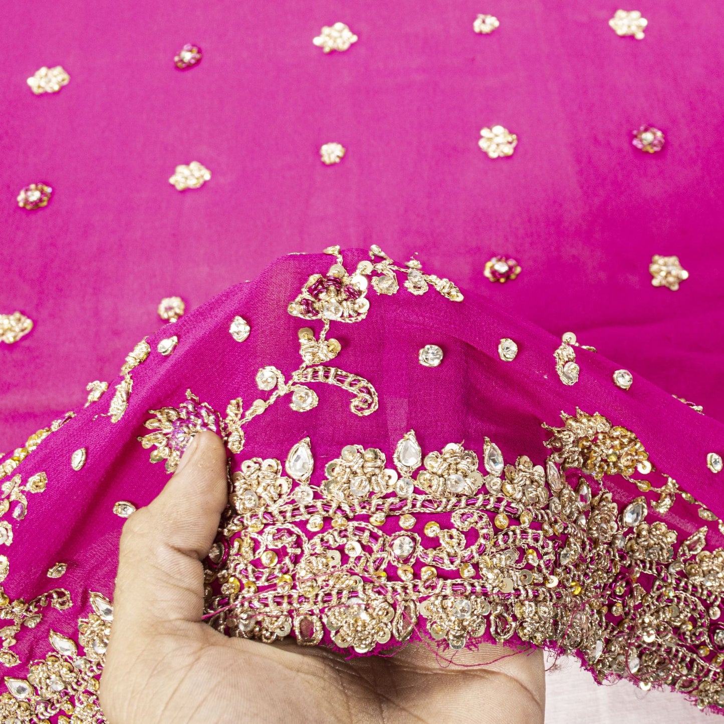 Sanskriti Vintage Pink Pure Georgette Dupatta/Stole Hand Embroidery Zari Zardozi