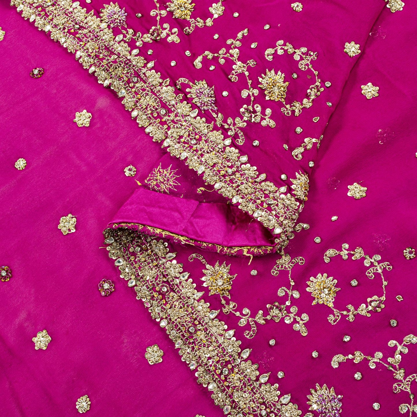 Sanskriti Vintage Pink Pure Georgette Dupatta/Stole Hand Embroidery Zari Zardozi