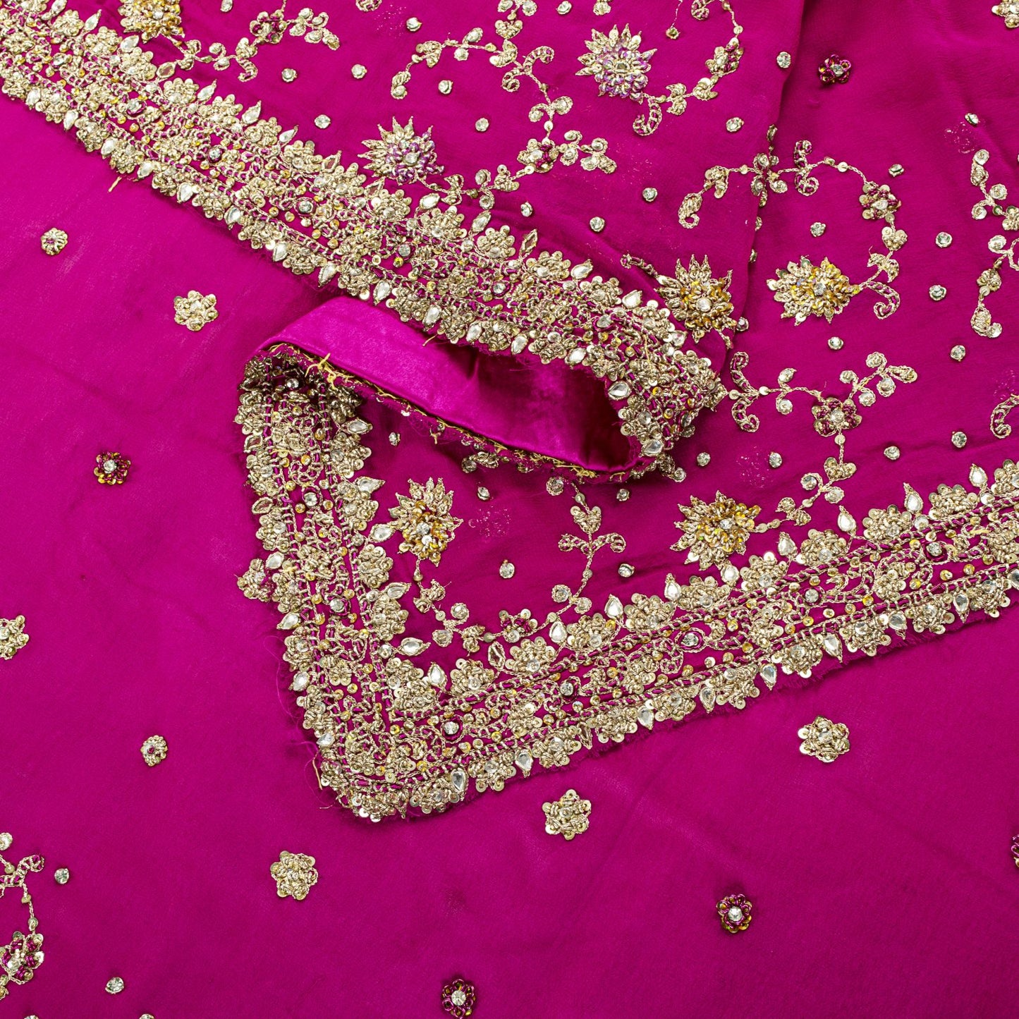 Sanskriti Vintage Pink Pure Georgette Dupatta/Stole Hand Embroidery Zari Zardozi