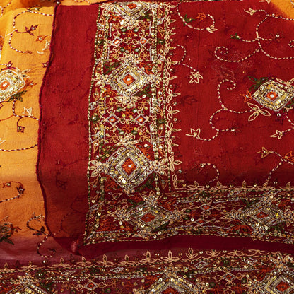 Sanskriti Vintage Yellow Soft Pure Georgette Dupatta/Stole Hand Embroidered Veil