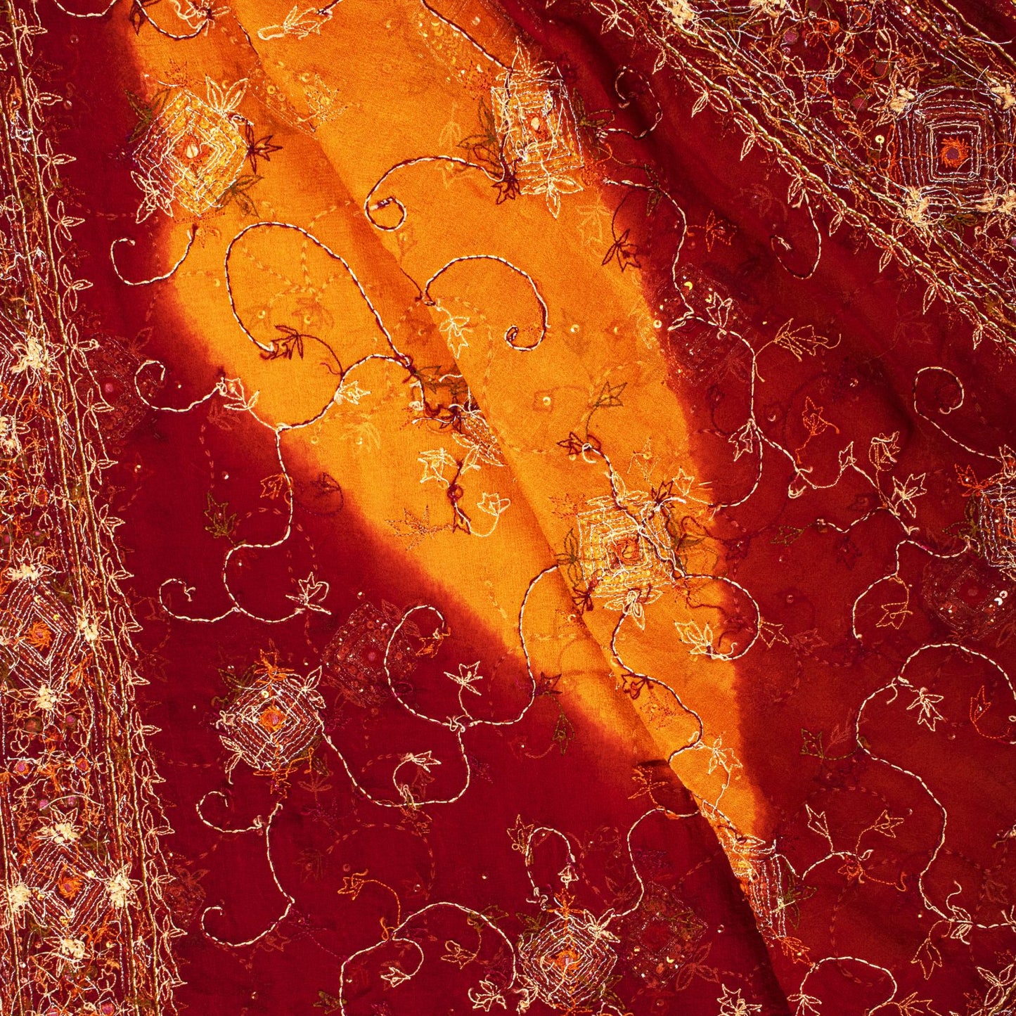 Sanskriti Vintage Yellow Soft Pure Georgette Dupatta/Stole Hand Embroidered Veil