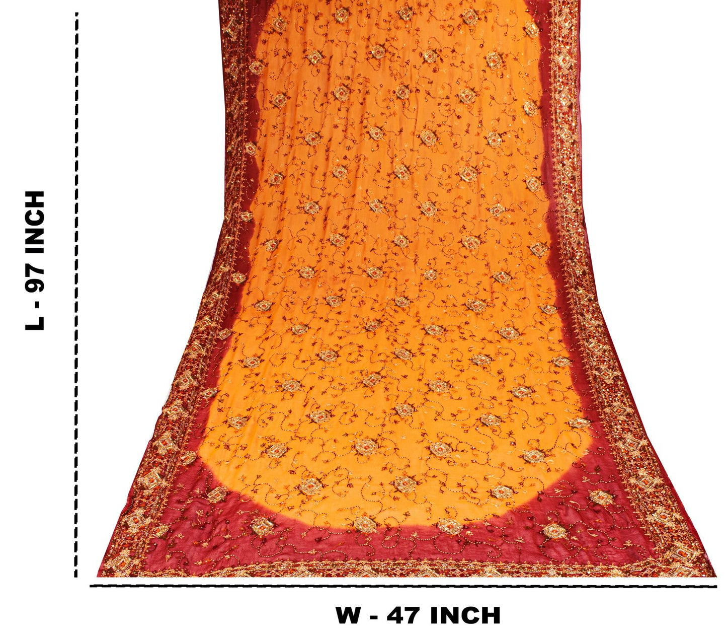 Sanskriti Vintage Yellow Soft Pure Georgette Dupatta/Stole Hand Embroidered Veil