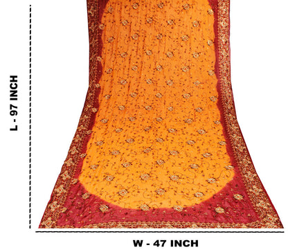 Sanskriti Vintage Yellow Soft Pure Georgette Dupatta/Stole Hand Embroidered Veil