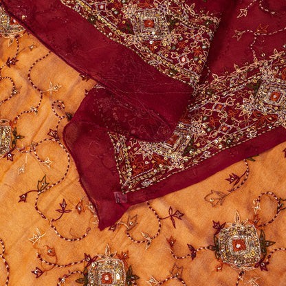 Sanskriti Vintage Yellow Soft Pure Georgette Dupatta/Stole Hand Embroidered Veil