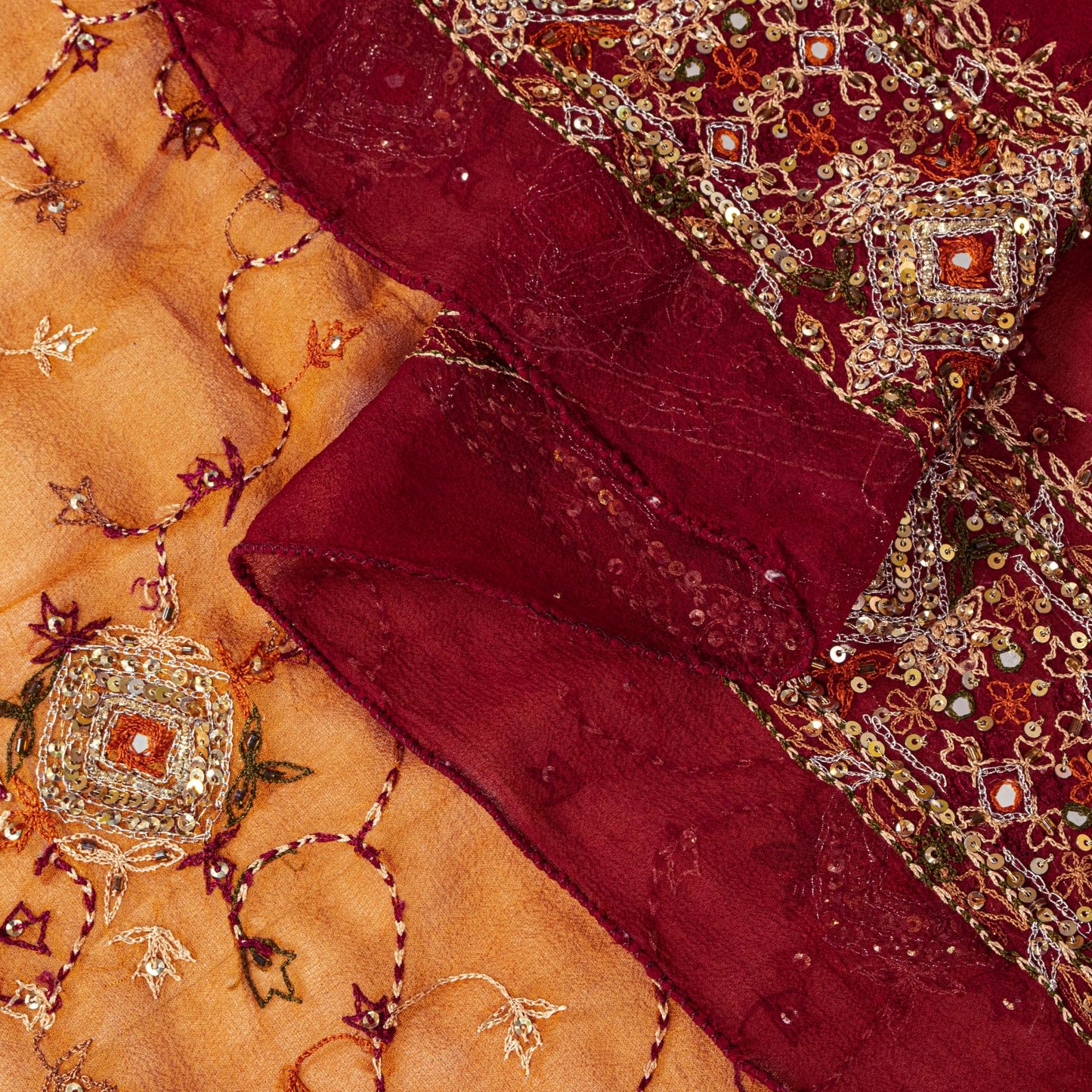 Sanskriti Vintage Yellow Soft Pure Georgette Dupatta/Stole Hand Embroidered Veil