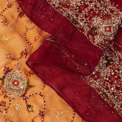 Sanskriti Vintage Yellow Soft Pure Georgette Dupatta/Stole Hand Embroidered Veil