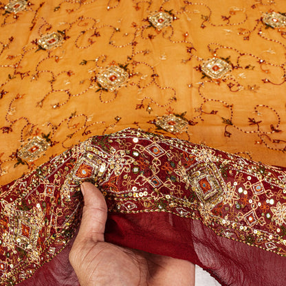Sanskriti Vintage Yellow Soft Pure Georgette Dupatta/Stole Hand Embroidered Veil