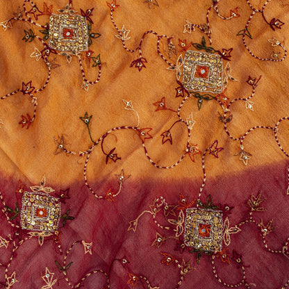 Sanskriti Vintage Yellow Soft Pure Georgette Dupatta/Stole Hand Embroidered Veil
