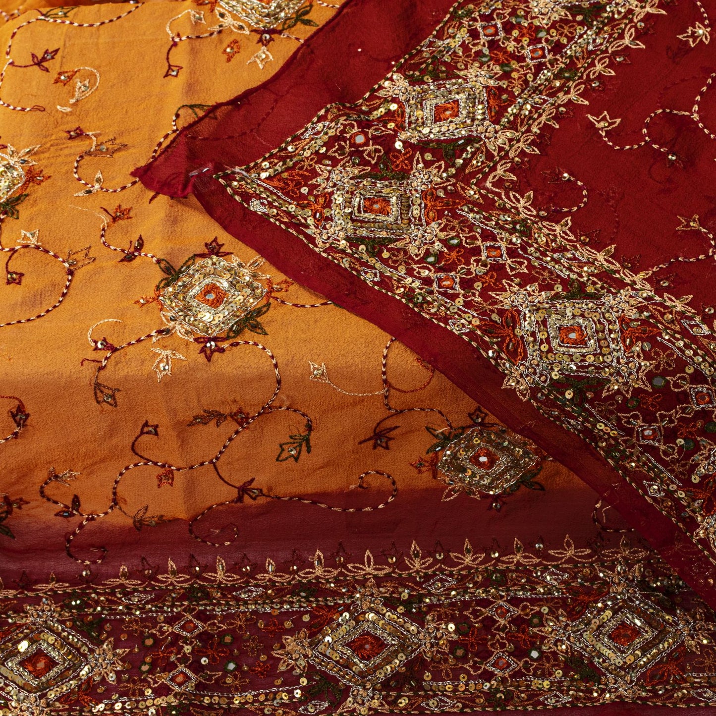 Sanskriti Vintage Yellow Soft Pure Georgette Dupatta/Stole Hand Embroidered Veil