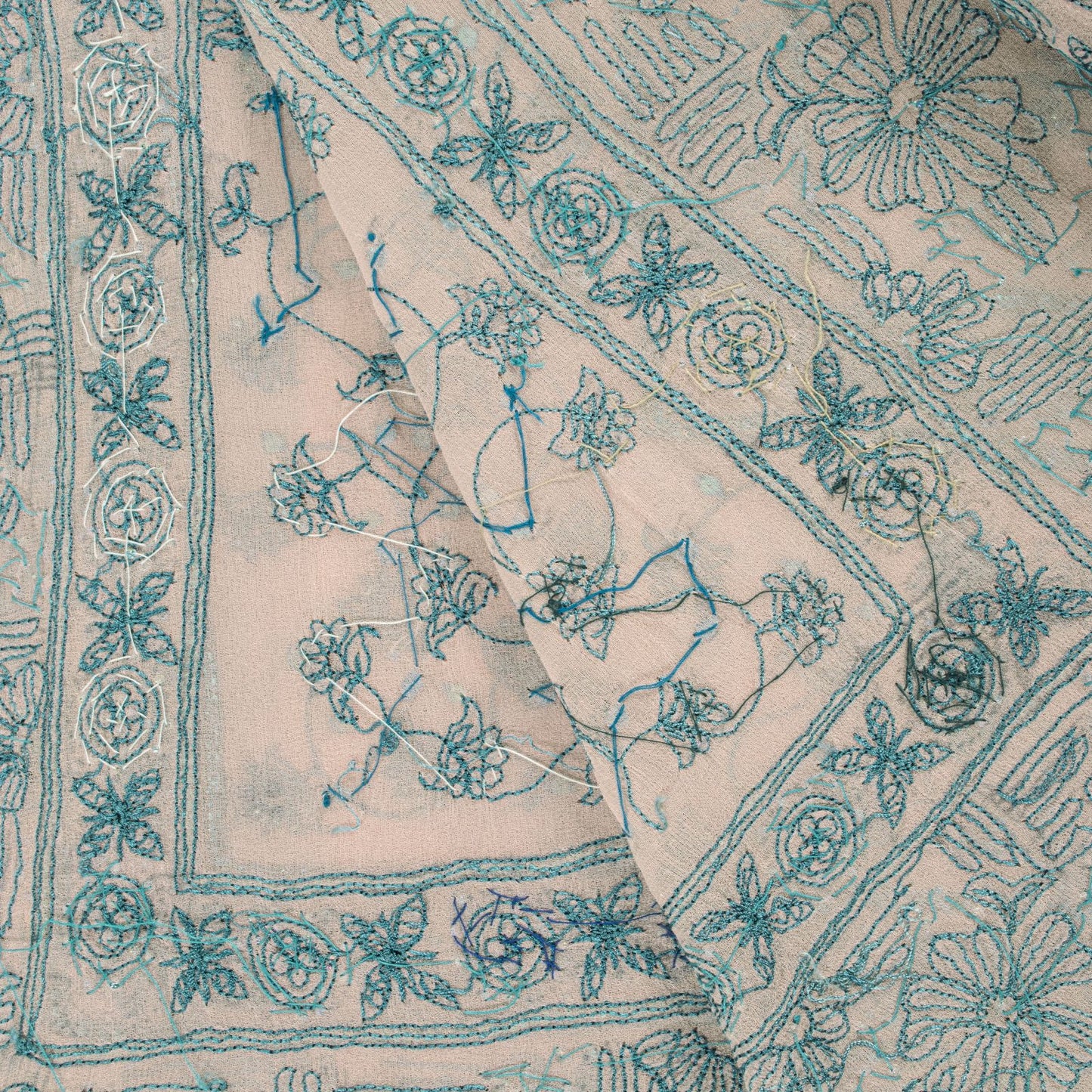 Sanskriti Vintage Pink Pure Georgette Silk Dupatta/Stole Hand Embroidered Sequin