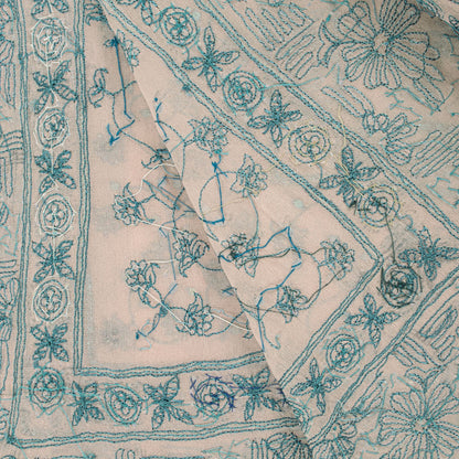 Sanskriti Vintage Pink Pure Georgette Silk Dupatta/Stole Hand Embroidered Sequin