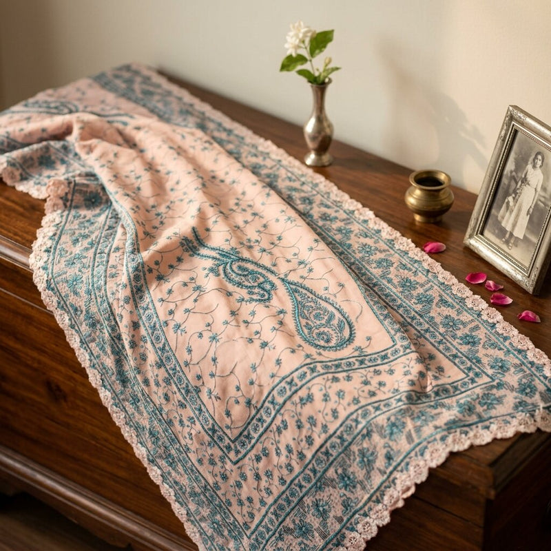 Sanskriti Vintage Pink Pure Georgette Silk Dupatta/Stole Hand Embroidered Sequin