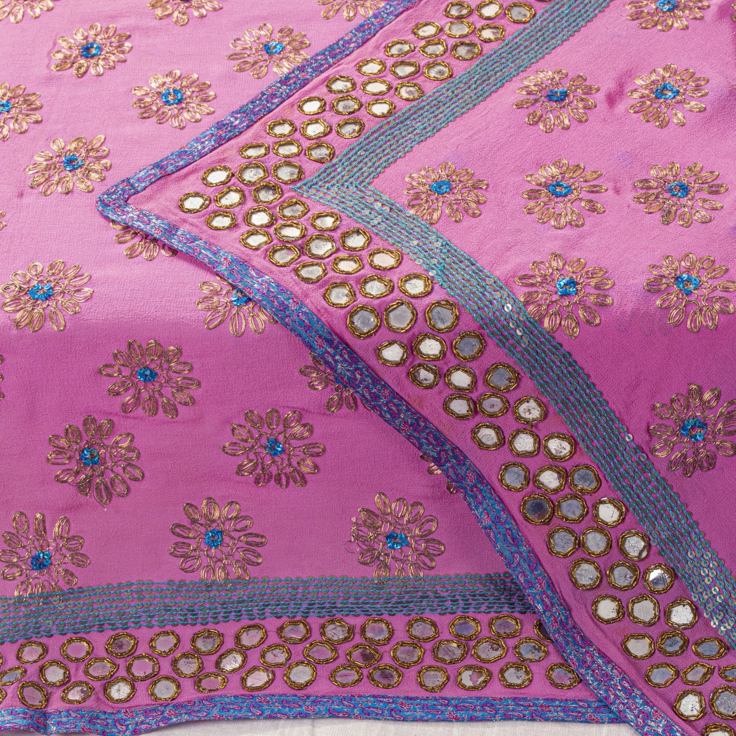 Sanskriti Vintage Pink Pure Georgette Dupatta/Stole Hand Embroidery Zardozi Veil