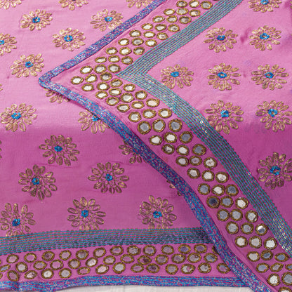 Sanskriti Vintage Pink Pure Georgette Dupatta/Stole Hand Embroidery Zardozi Veil