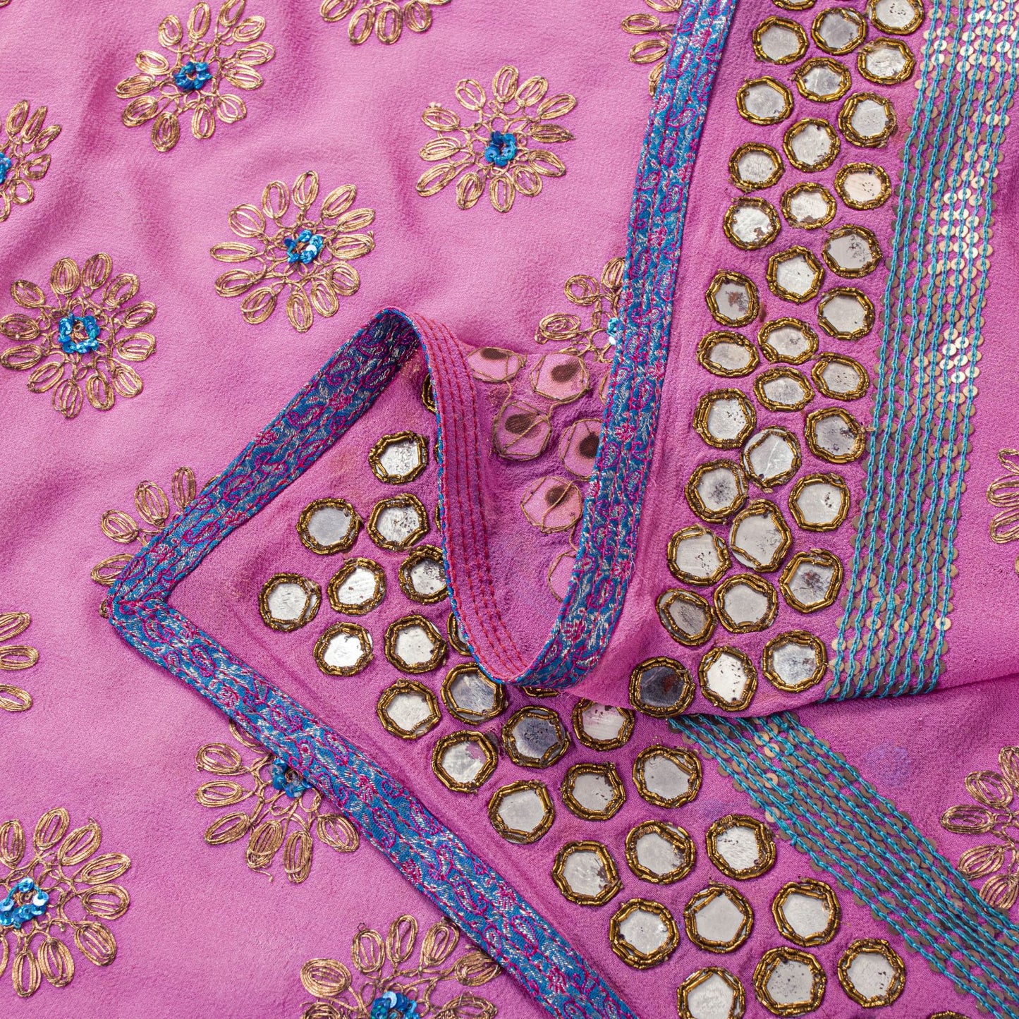 Sanskriti Vintage Pink Pure Georgette Dupatta/Stole Hand Embroidery Zardozi Veil