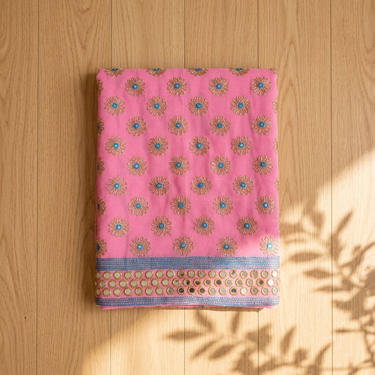 Sanskriti Vintage Pink Pure Georgette Dupatta/Stole Hand Embroidery Zardozi Veil