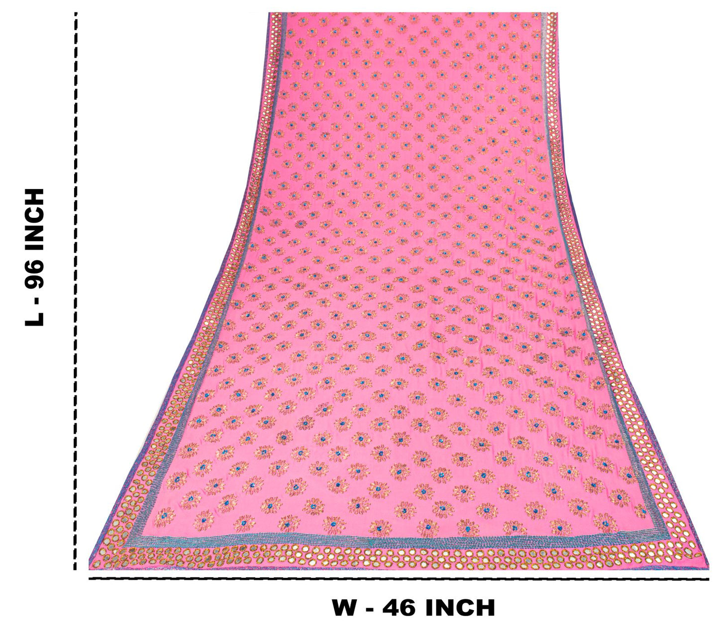 Sanskriti Vintage Pink Pure Georgette Dupatta/Stole Hand Embroidery Zardozi Veil