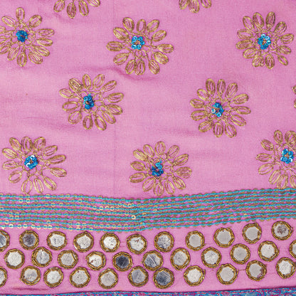 Sanskriti Vintage Pink Pure Georgette Dupatta/Stole Hand Embroidery Zardozi Veil