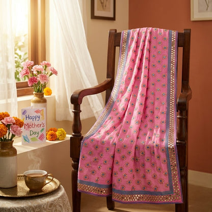 Sanskriti Vintage Pink Pure Georgette Dupatta/Stole Hand Embroidery Zardozi Veil