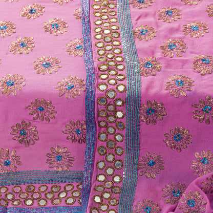 Sanskriti Vintage Pink Pure Georgette Dupatta/Stole Hand Embroidery Zardozi Veil