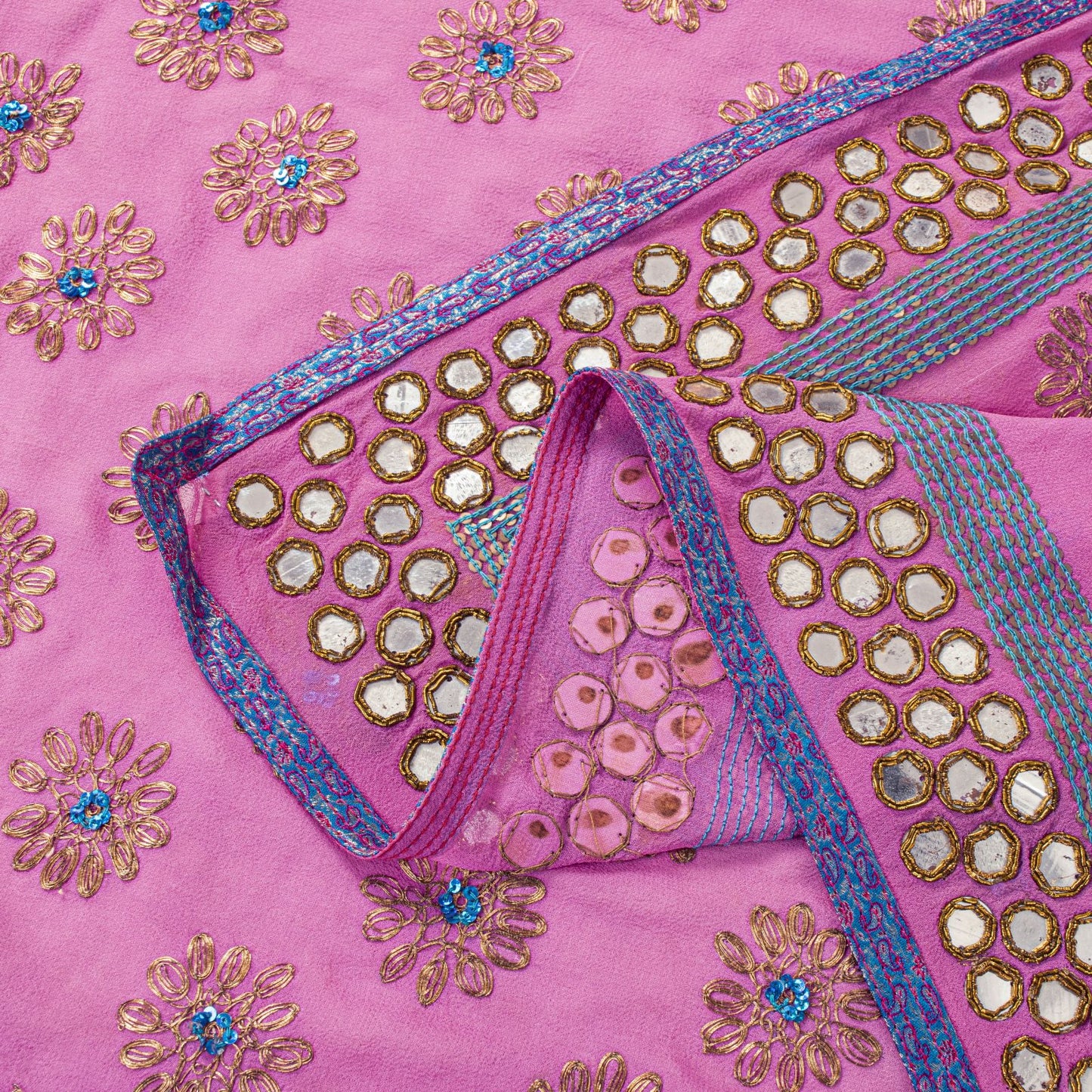 Sanskriti Vintage Pink Pure Georgette Dupatta/Stole Hand Embroidery Zardozi Veil