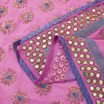Sanskriti Vintage Pink Pure Georgette Dupatta/Stole Hand Embroidery Zardozi Veil