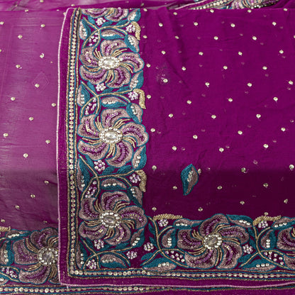 Sanskriti Vintage Pink Pure Georgette Silk Dupatta/Stole Hand Beaded Zari Veil