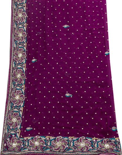 Sanskriti Vintage Pink Pure Georgette Silk Dupatta/Stole Hand Beaded Zari Veil
