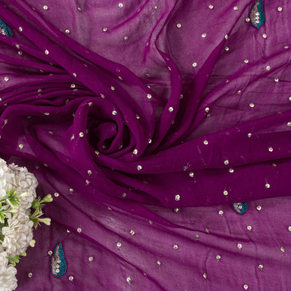 Sanskriti Vintage Pink Pure Georgette Silk Dupatta/Stole Hand Beaded Zari Veil