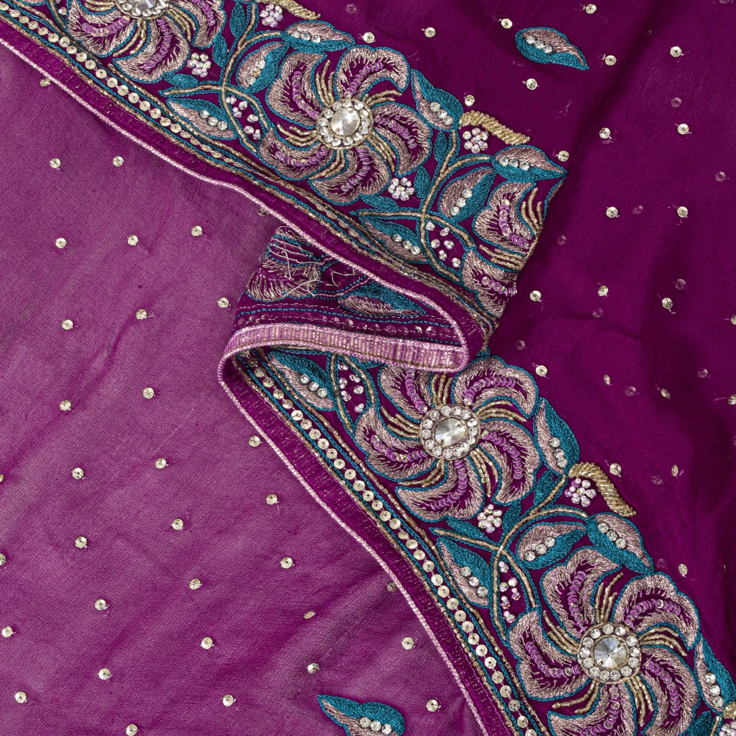 Sanskriti Vintage Pink Pure Georgette Silk Dupatta/Stole Hand Beaded Zari Veil