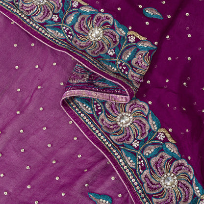 Sanskriti Vintage Pink Pure Georgette Silk Dupatta/Stole Hand Beaded Zari Veil