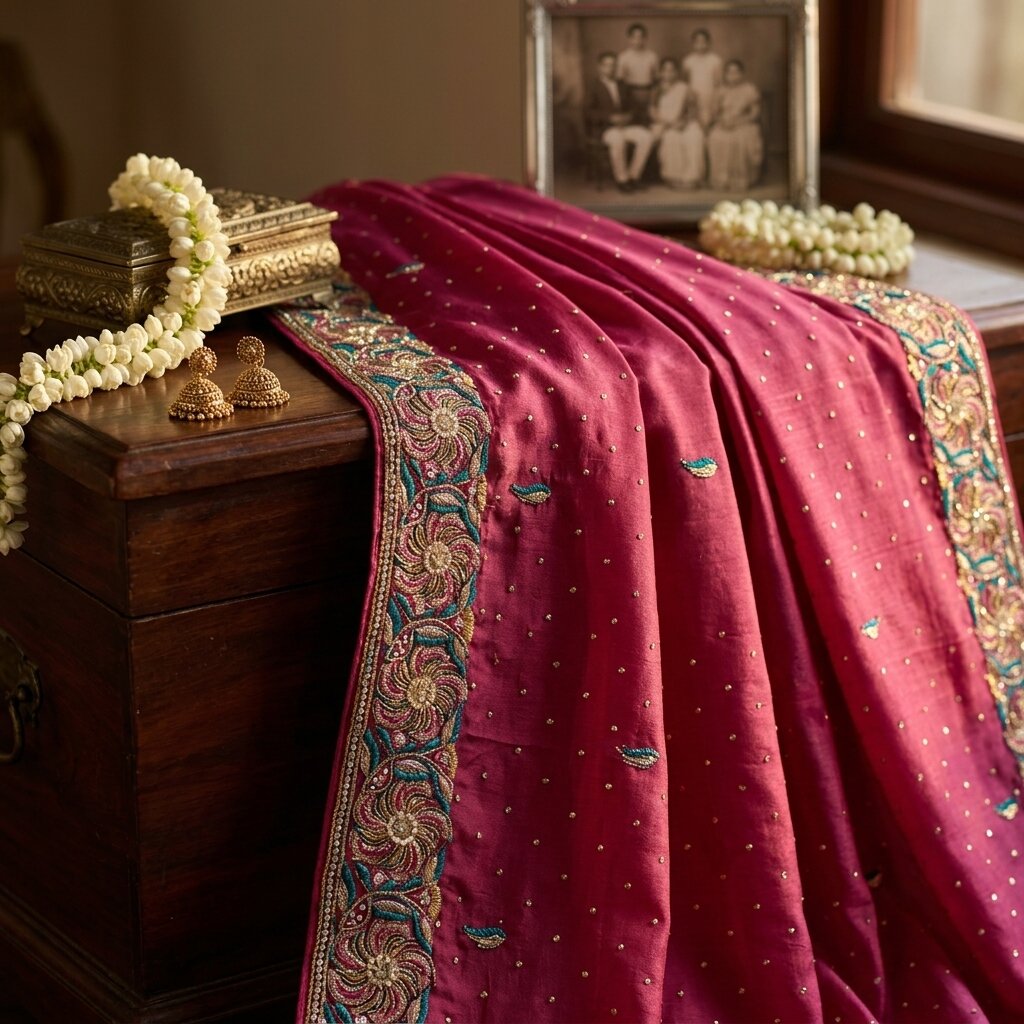 Sanskriti Vintage Pink Pure Georgette Silk Dupatta/Stole Hand Beaded Zari Veil