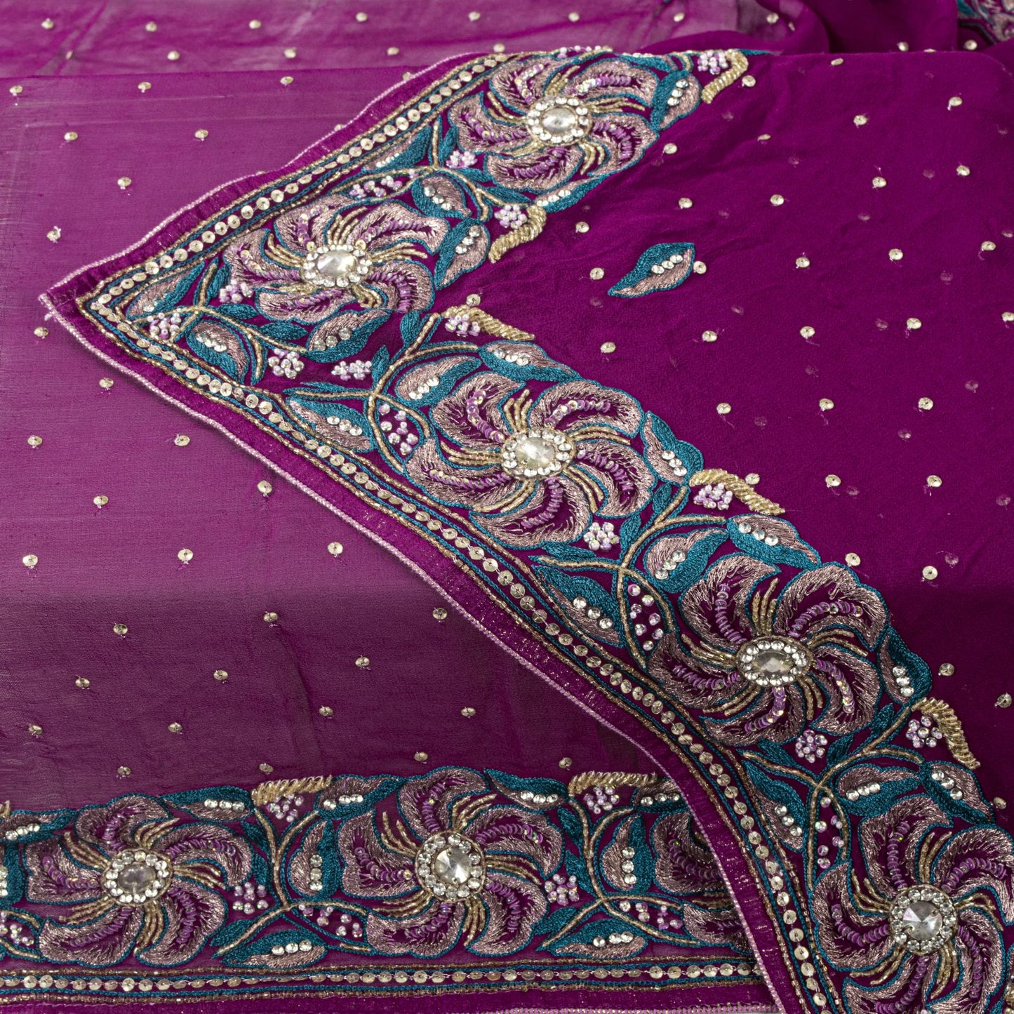 Sanskriti Vintage Pink Pure Georgette Silk Dupatta/Stole Hand Beaded Zari Veil