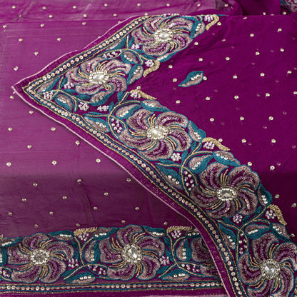 Sanskriti Vintage Pink Pure Georgette Silk Dupatta/Stole Hand Beaded Zari Veil