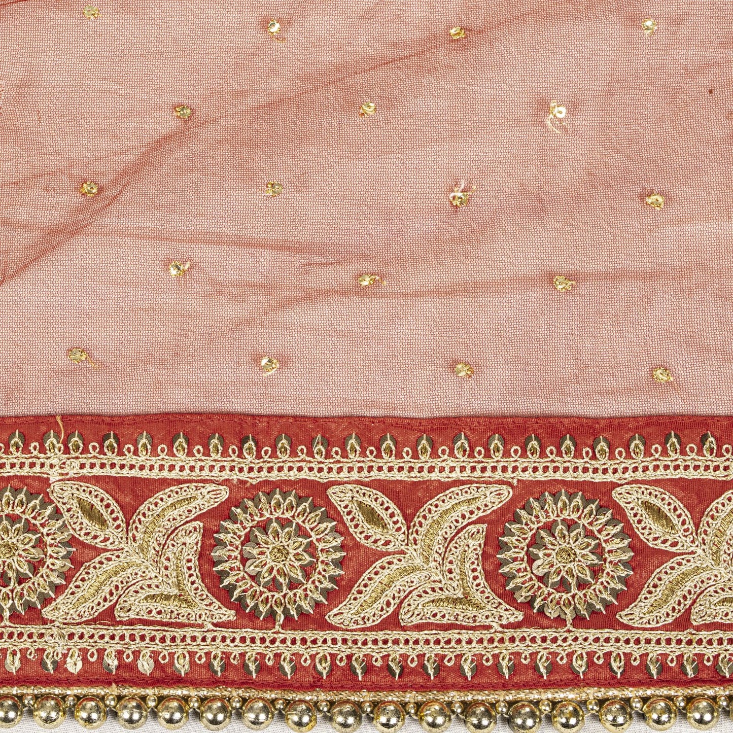 Sanskriti Vintage Red Net Dupatta/Stole Hand Embroidered Zari Sequin Indian Veil