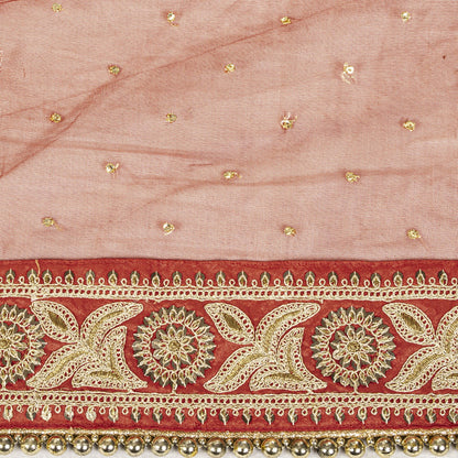 Sanskriti Vintage Red Net Dupatta/Stole Hand Embroidered Zari Sequin Indian Veil