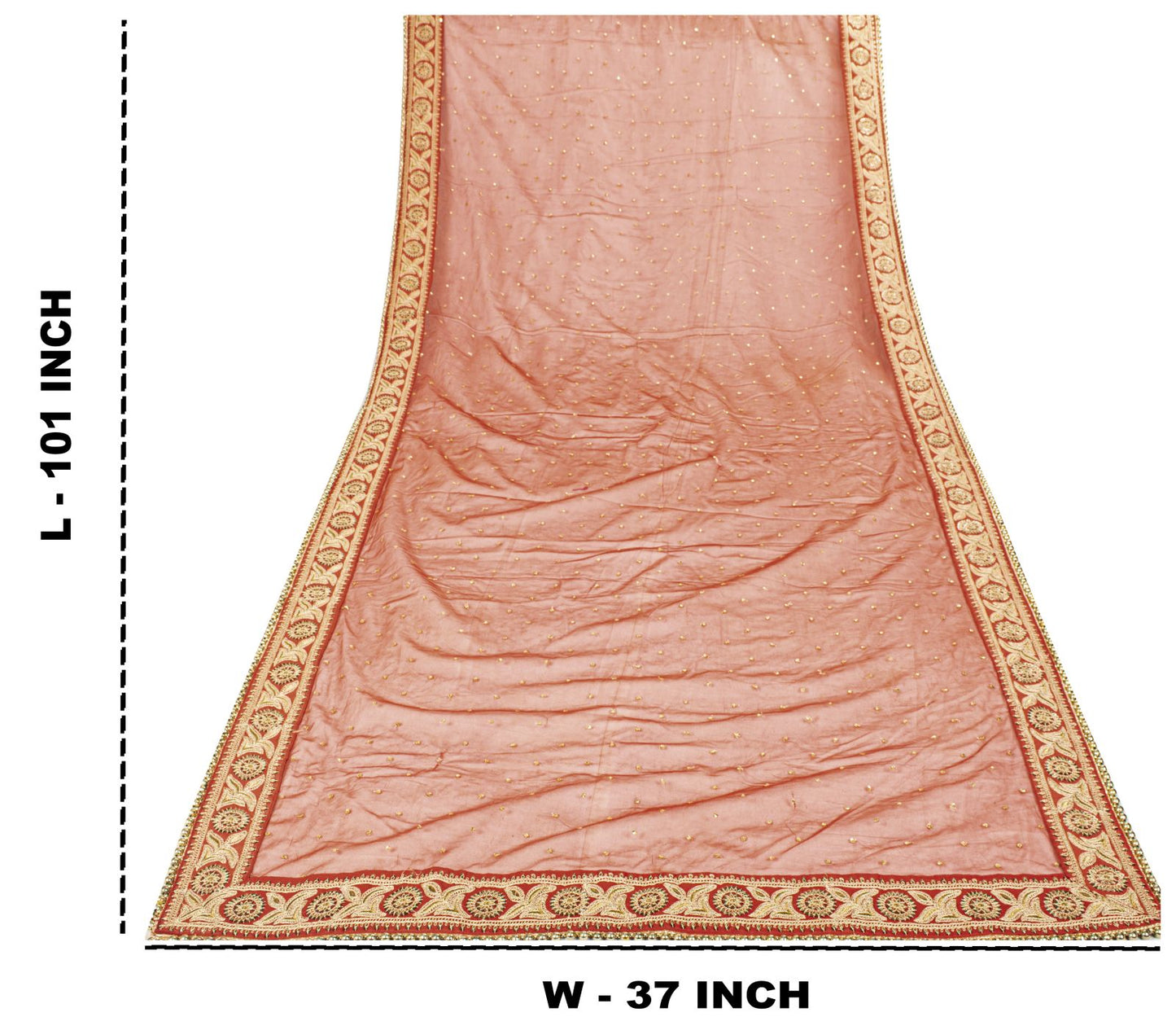 Sanskriti Vintage Red Net Dupatta/Stole Hand Embroidered Zari Sequin Indian Veil