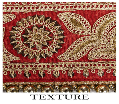 Sanskriti Vintage Red Net Dupatta/Stole Hand Embroidered Zari Sequin Indian Veil