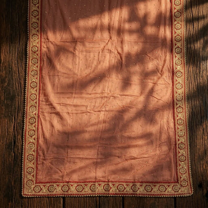 Sanskriti Vintage Red Net Dupatta/Stole Hand Embroidered Zari Sequin Indian Veil