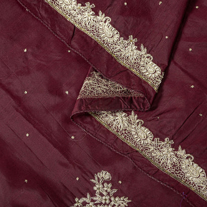Sanskriti Vintage Maroon Pure Silk Dupatta/Stole Hand Embroidered Zardozi Veil
